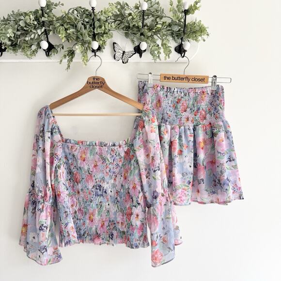 Lost + Wander Dresses & Skirts - Lost + Wander Floral Smocked Boho Skirt And Blouse Set Outfit M/L 12-3014